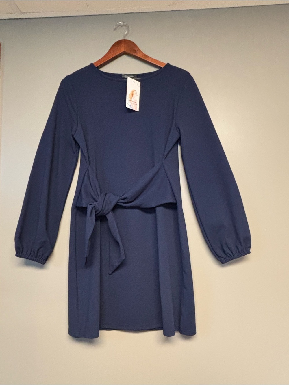 Pretty garden Navy Long Sleeve Tie-Waist Dress